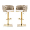 Ivory Velvet Swivel Bar Stools – Adjustable Height, Gold Base, 2-Pack