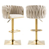 Ivory Velvet Swivel Bar Stools – Adjustable Height, Gold Base, 2-Pack