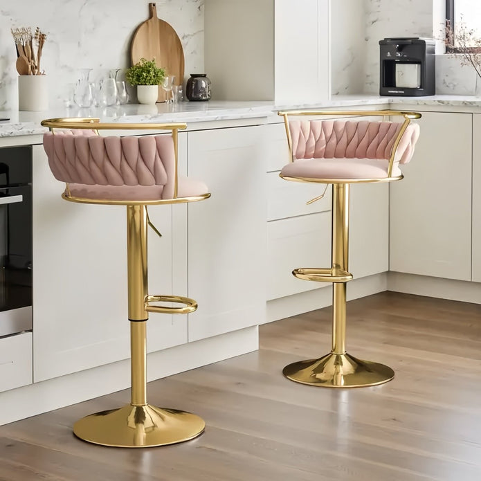 2x Dolpa Velvet Adjustable Bar Stools – Coffee/Gold