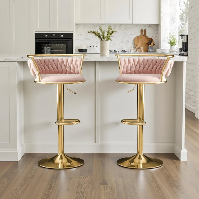 2x Dolpa Velvet Adjustable Bar Stools – Coffee/Gold
