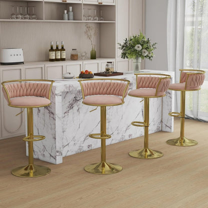 2x Dolpa Velvet Adjustable Bar Stools – Coffee/Gold