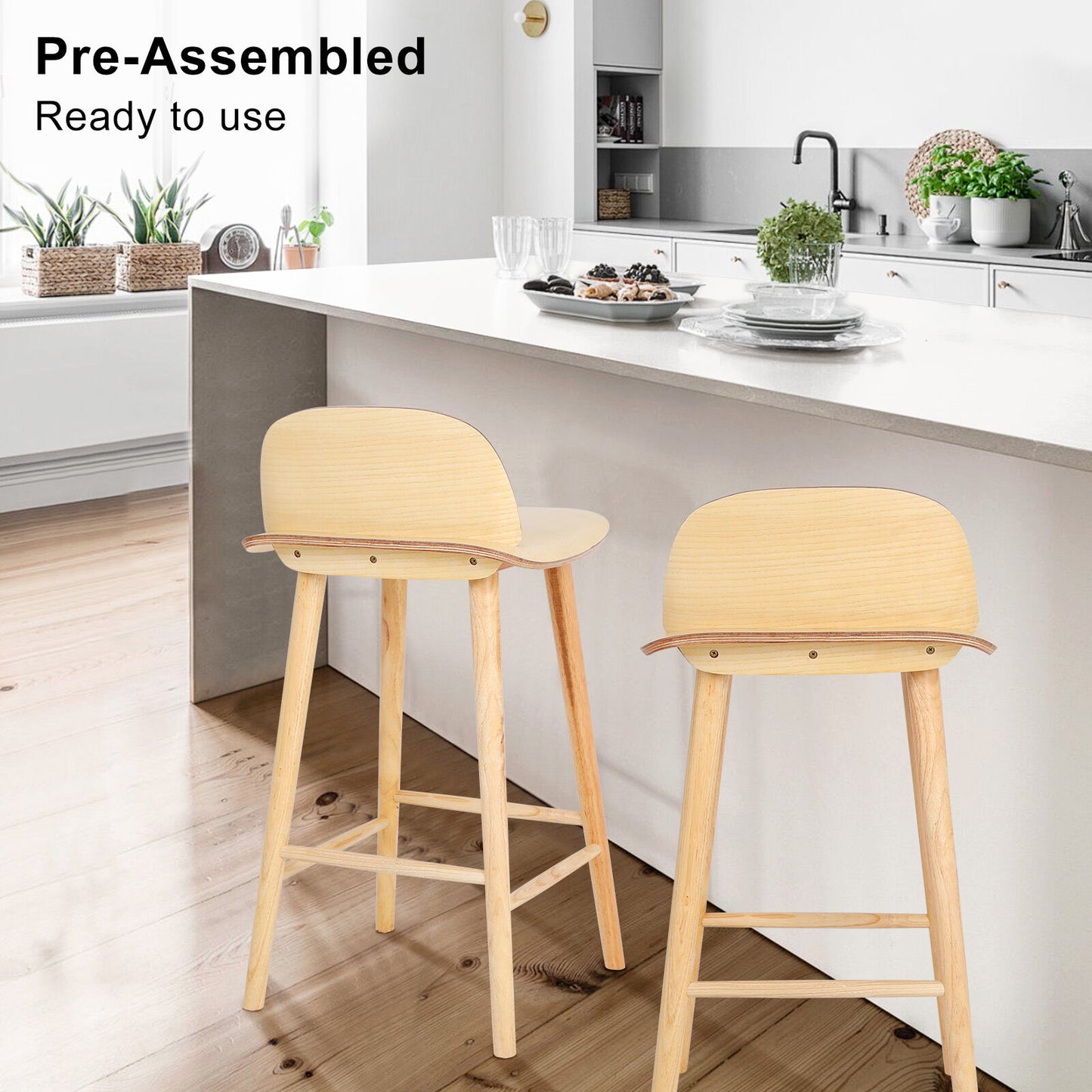 La Bella Elise Ash Wood Bar Stools – Set of 2, 65cm