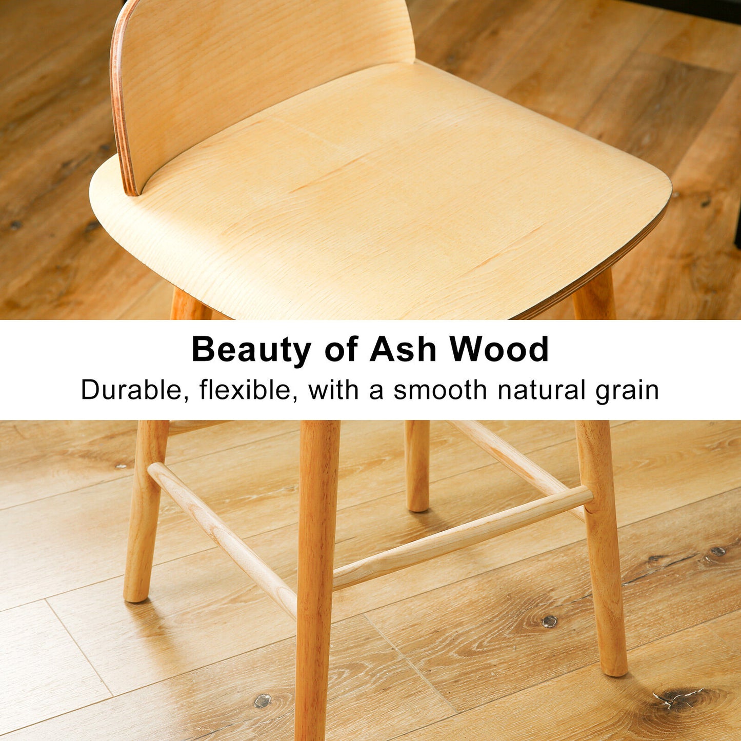 La Bella Elise Ash Wood Bar Stools – Set of 2, 65cm