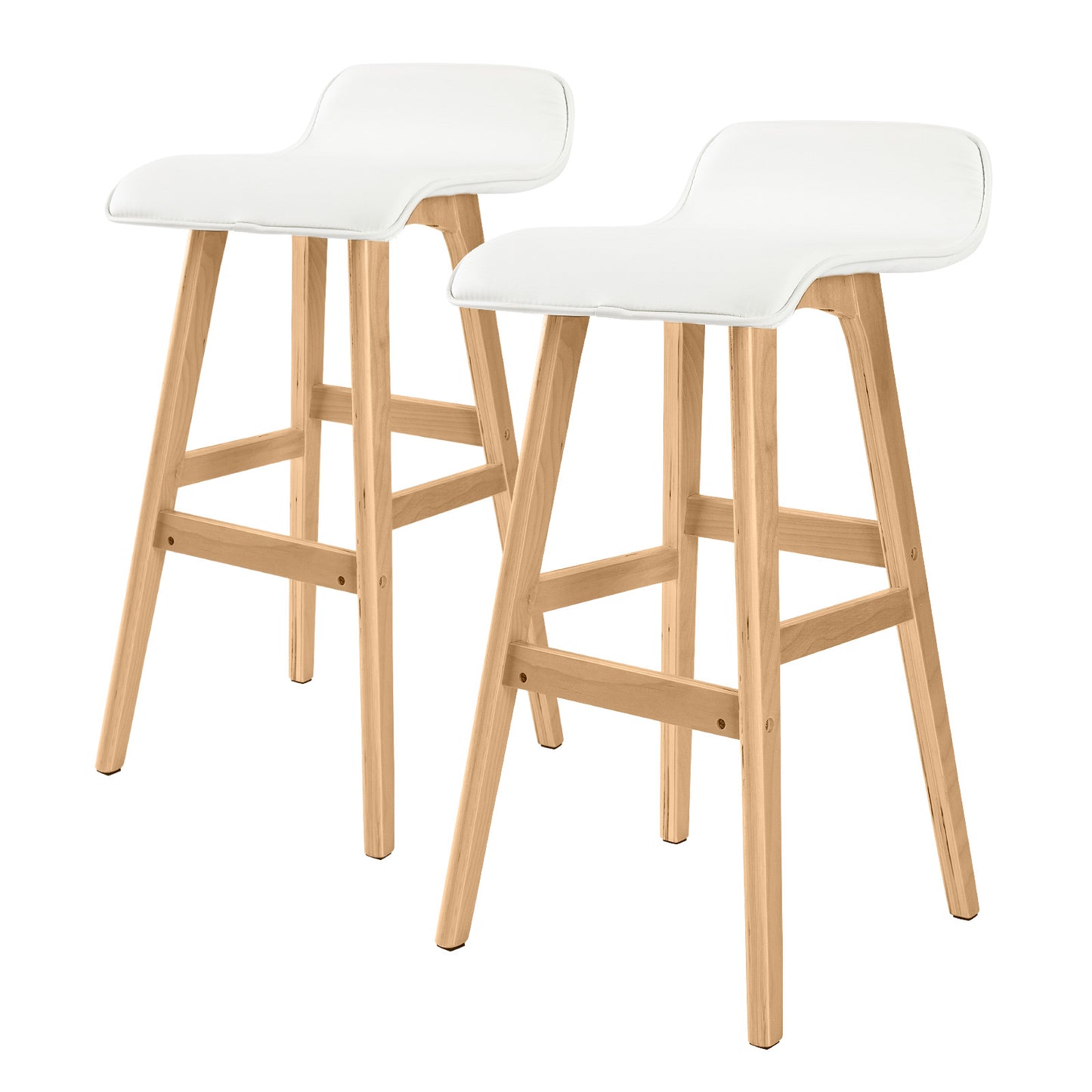 Harbour 2-Piece Wooden Bar Stools – White PU Leather, 74cm