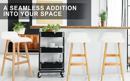 Harbour 2-Piece Wooden Bar Stools – White PU Leather, 74cm