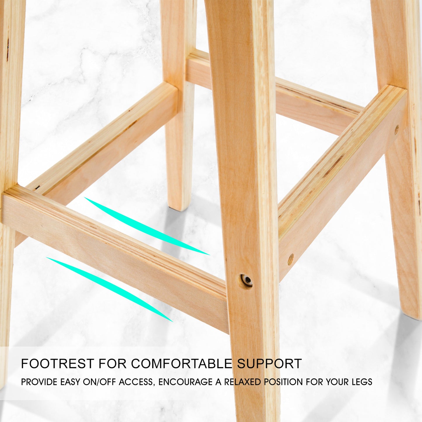 Harbour 2-Piece Wooden Bar Stools – White PU Leather, 74cm