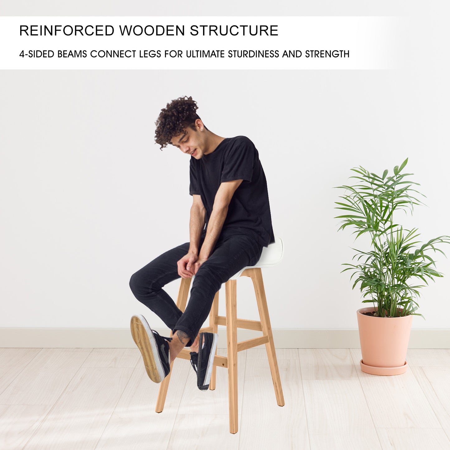 Harbour 2-Piece Wooden Bar Stools – White PU Leather, 74cm