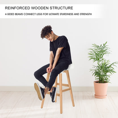 Harbour 2-Piece Wooden Bar Stools – White PU Leather, 74cm