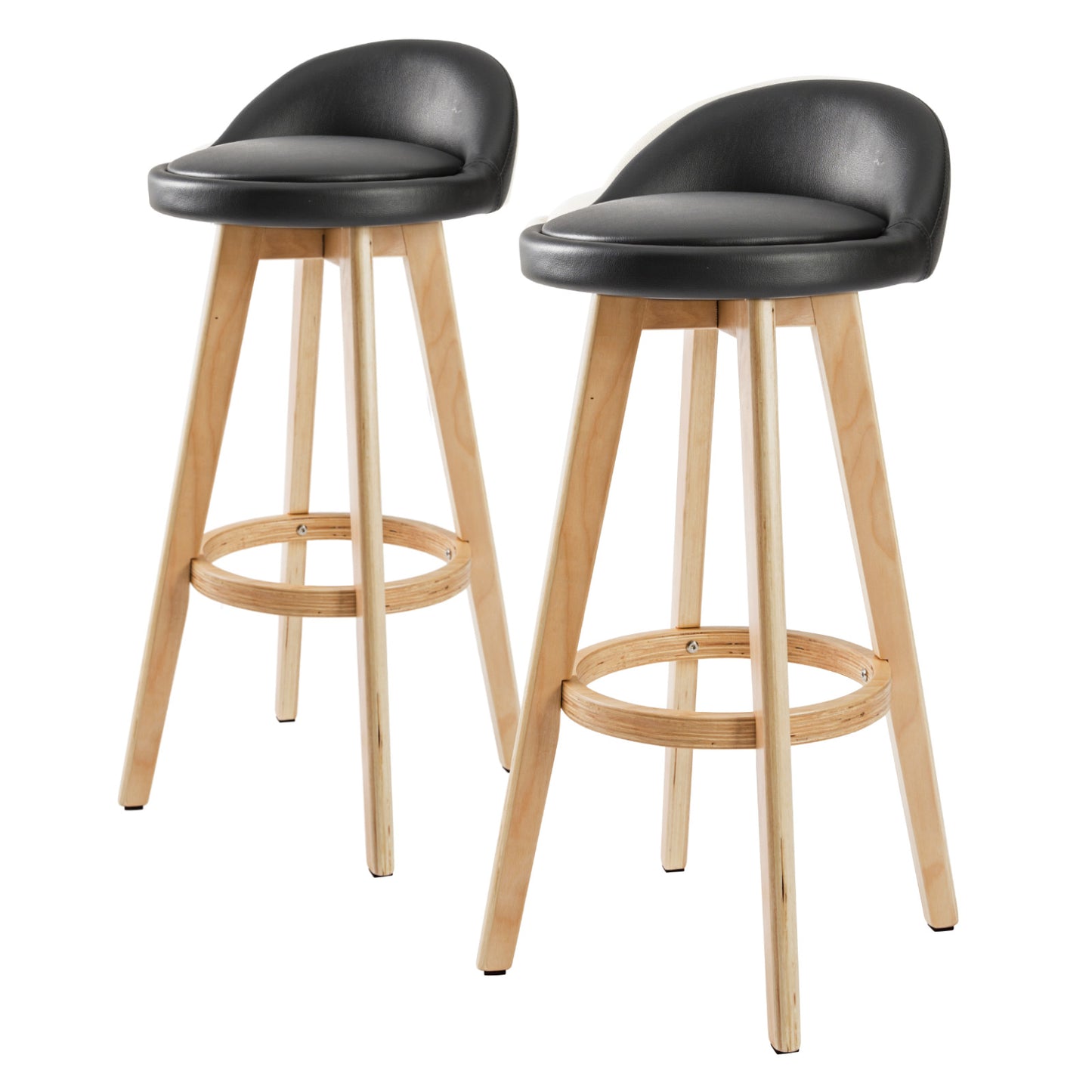 Sunset 2-Piece Wooden Bar Stools – Black PVC Leather, 72cm