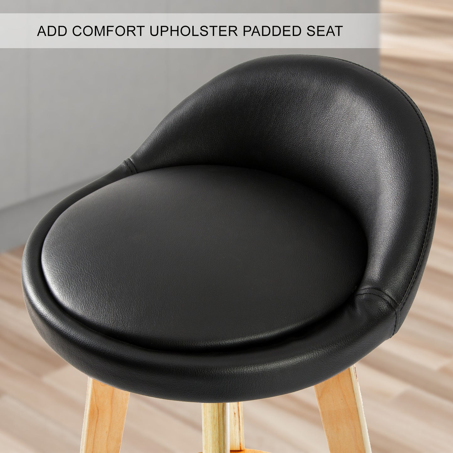 Sunset 2-Piece Wooden Bar Stools – Black PVC Leather, 72cm
