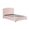 Camelia Double Size Bed Frame Pink Velvet Upholstery High Headboard Quality Slats Metal Structure