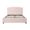 Camelia Double Size Bed Frame Pink Velvet Upholstery High Headboard Quality Slats Metal Structure