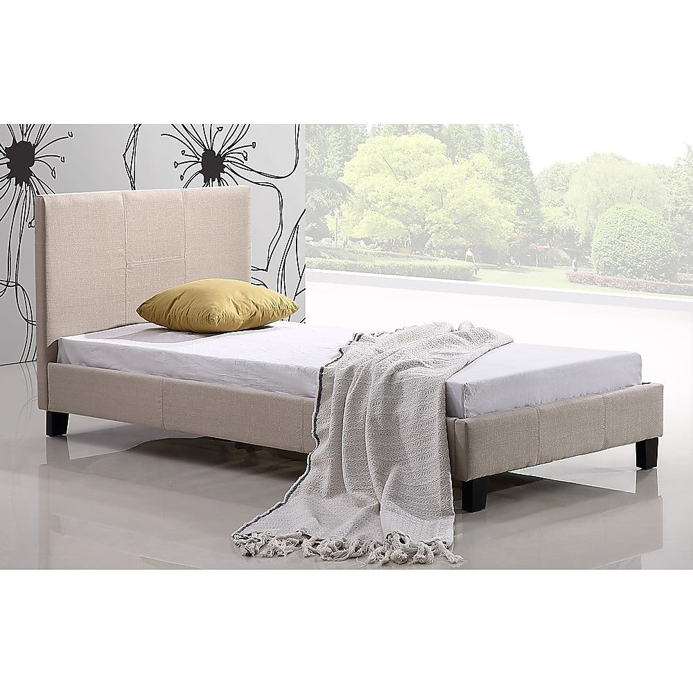 Coogee Single Linen Fabric Bed Frame – Beige