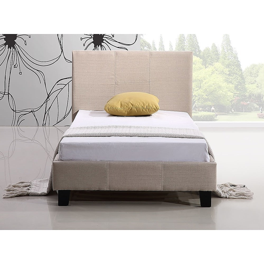 Coogee Single Linen Fabric Bed Frame – Beige