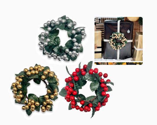Bulk 24 Xmas Berry Wreath Assort 12cm