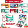 Set of 4 Christmas Gift Tag Sticker Rolls - 2000 Self-Adhesive Labels for Presents