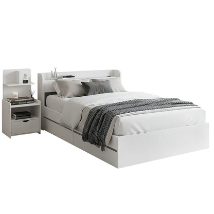 SereneAura Bedroom Set – Bed Frame + Bedside Drawer