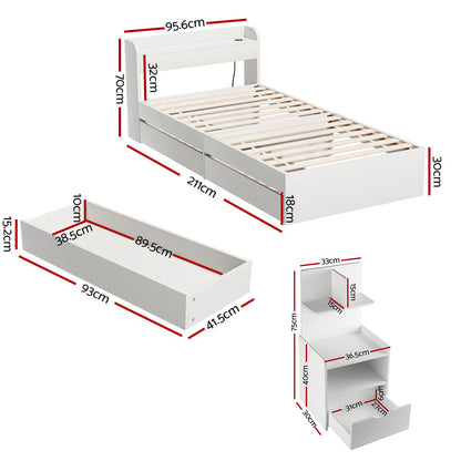 SereneAura Bedroom Set – Bed Frame + Bedside Drawer