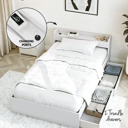 SereneAura Bedroom Set – Bed Frame + Bedside Drawer