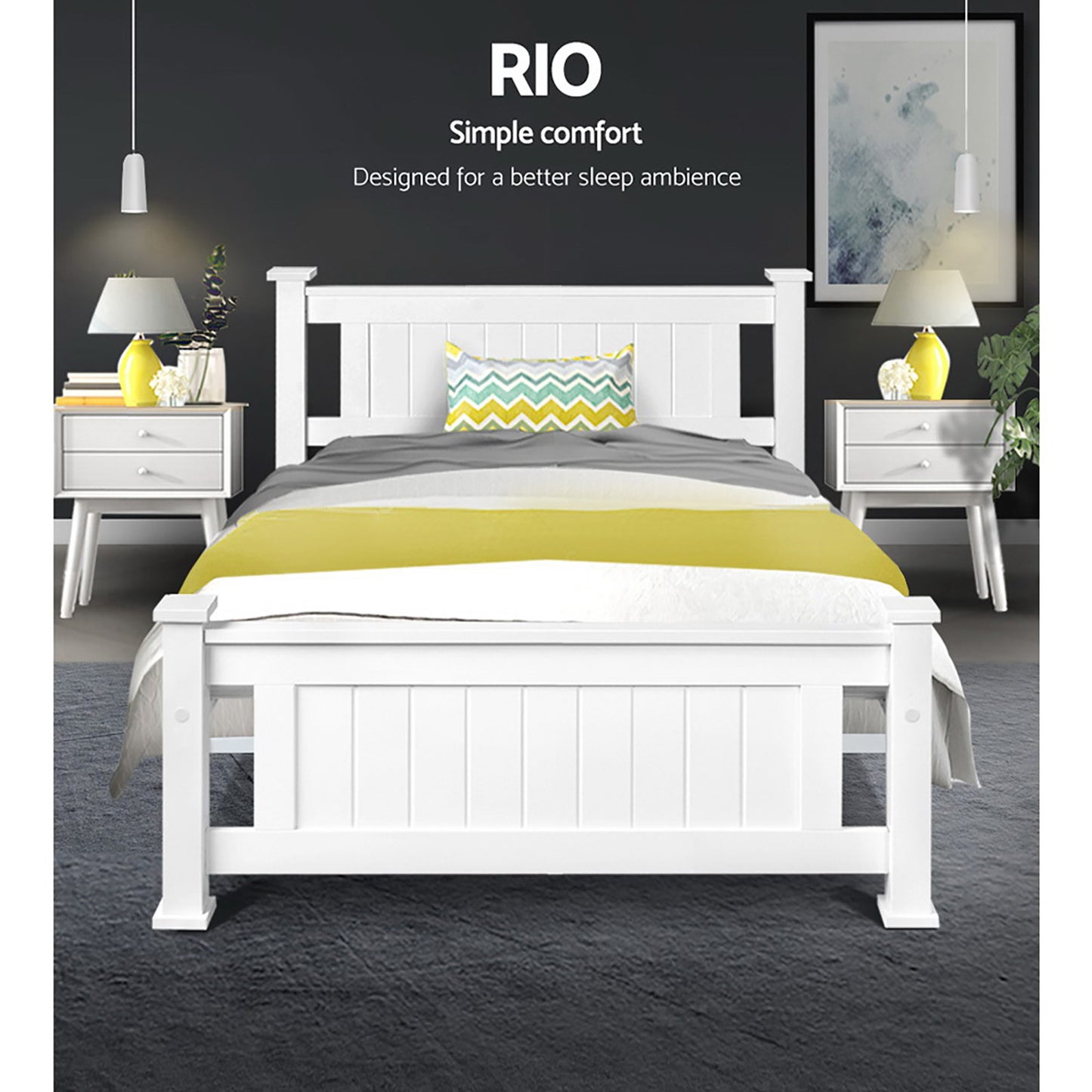 Remi King Single Wooden Bed Frame – White