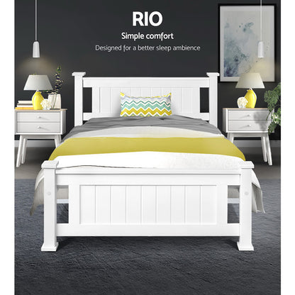 Remi King Single Wooden Bed Frame – White