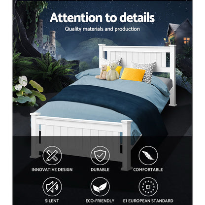 Remi King Single Wooden Bed Frame – White