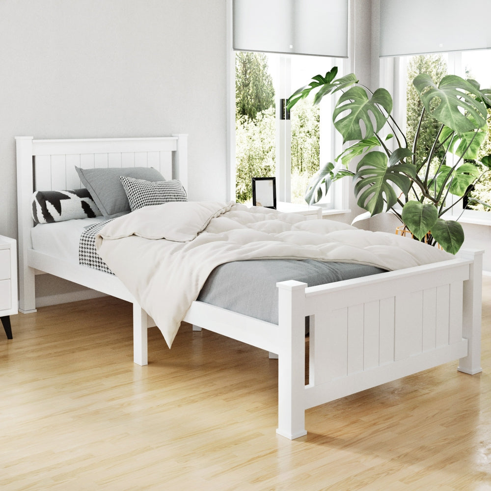Single Package – River Wooden Bed Frame (White) + Coastline Pillow Top Mattress
