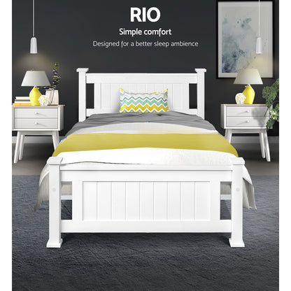 Ridge Single Wooden Bed Frame – White