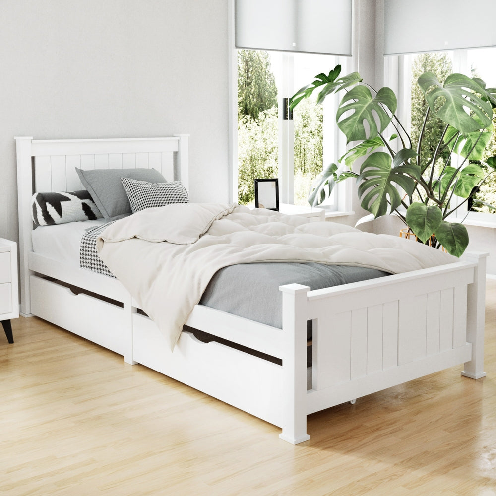 Rio Single Wooden Bed Frame with Storage – White
