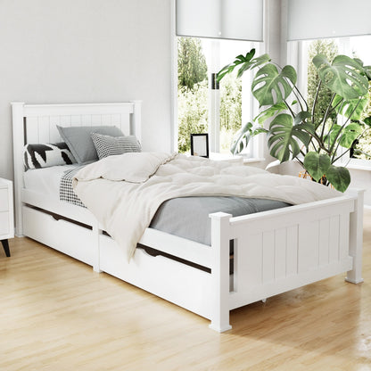 Rio Single Wooden Bed Frame with Storage – White