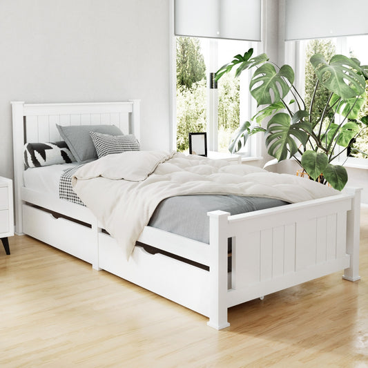 Rio Single Wooden Bed Frame with Storage – White