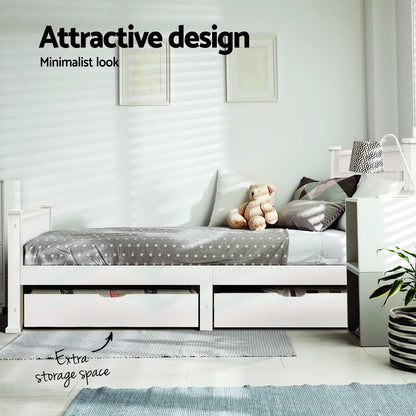 Rio Single Wooden Bed Frame with Storage – White
