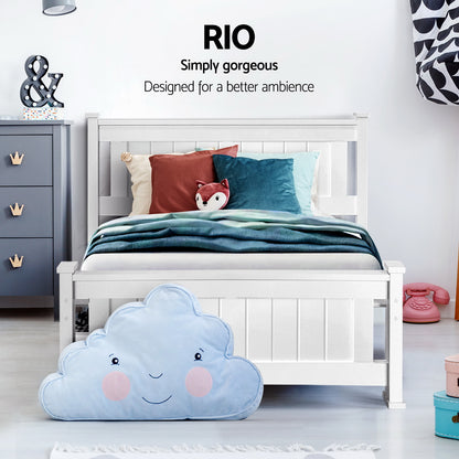 Rio Single Wooden Bed Frame with Storage – White