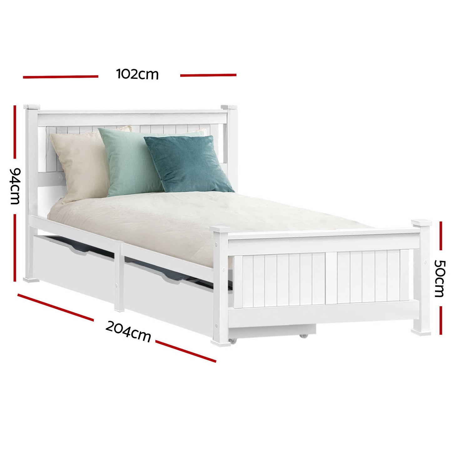 Rio Single Wooden Bed Frame with Storage – White