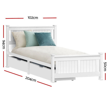 Rio Single Wooden Bed Frame with Storage – White