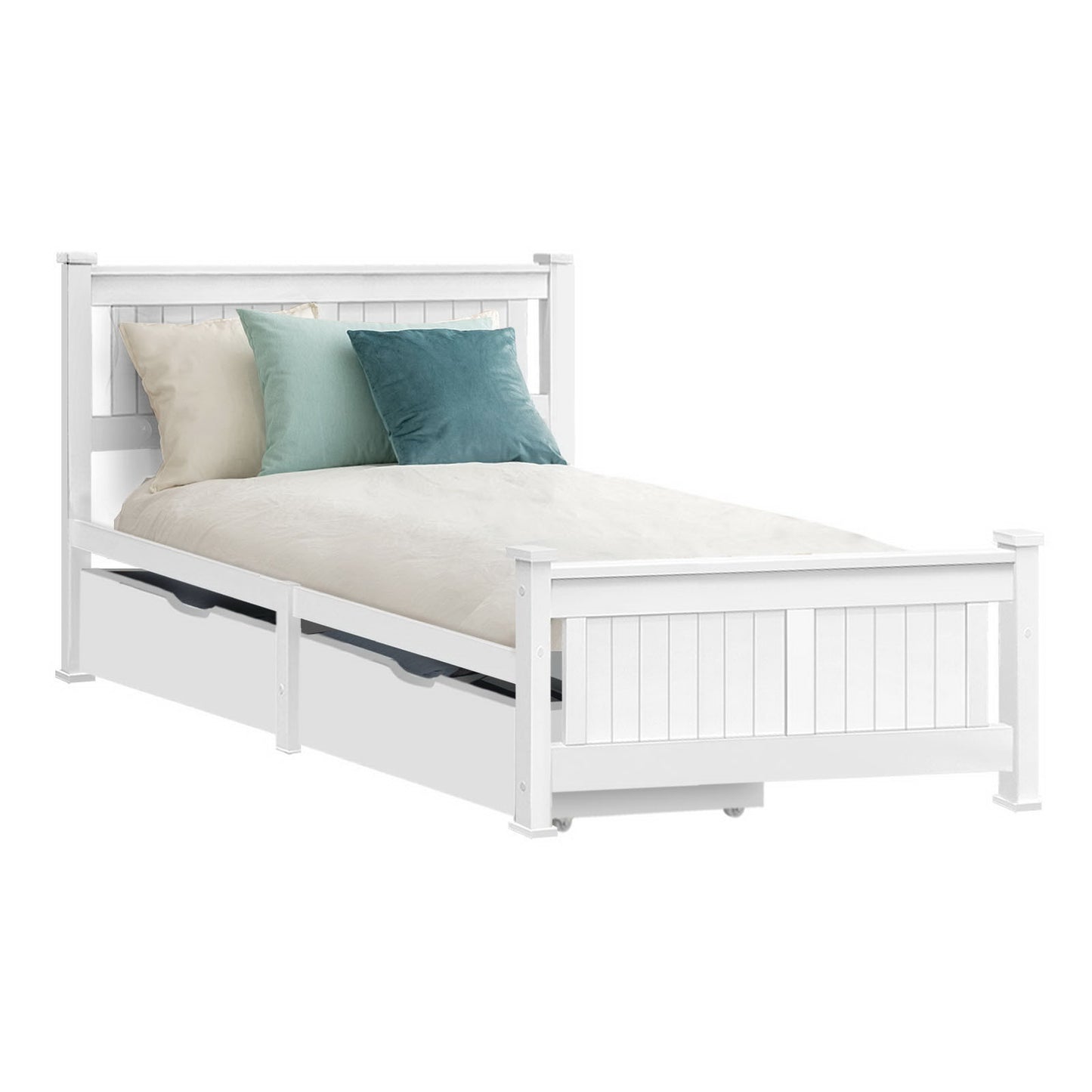 Rio Single Wooden Bed Frame with Storage – White