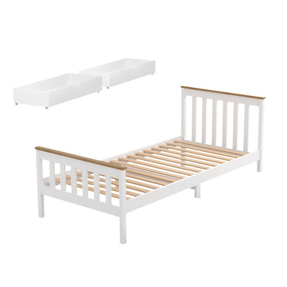 Pony Single Wooden Bed Frame with Storage – White