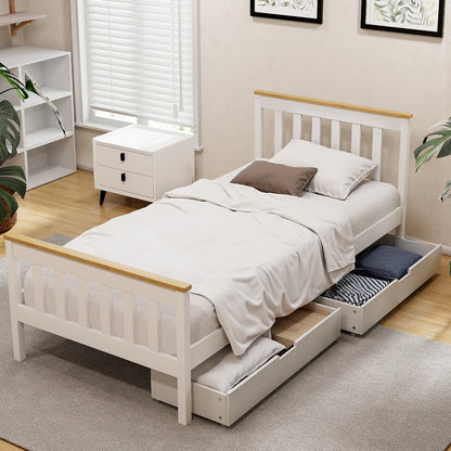 Pony Single Wooden Bed Frame with Storage – White