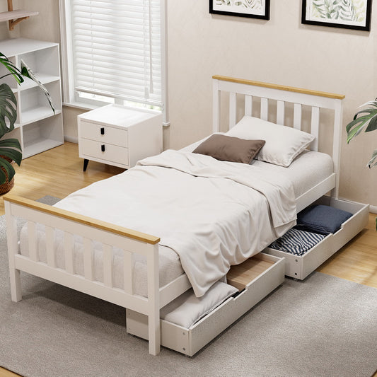 Pony Single Wooden Bed Frame with Storage – White