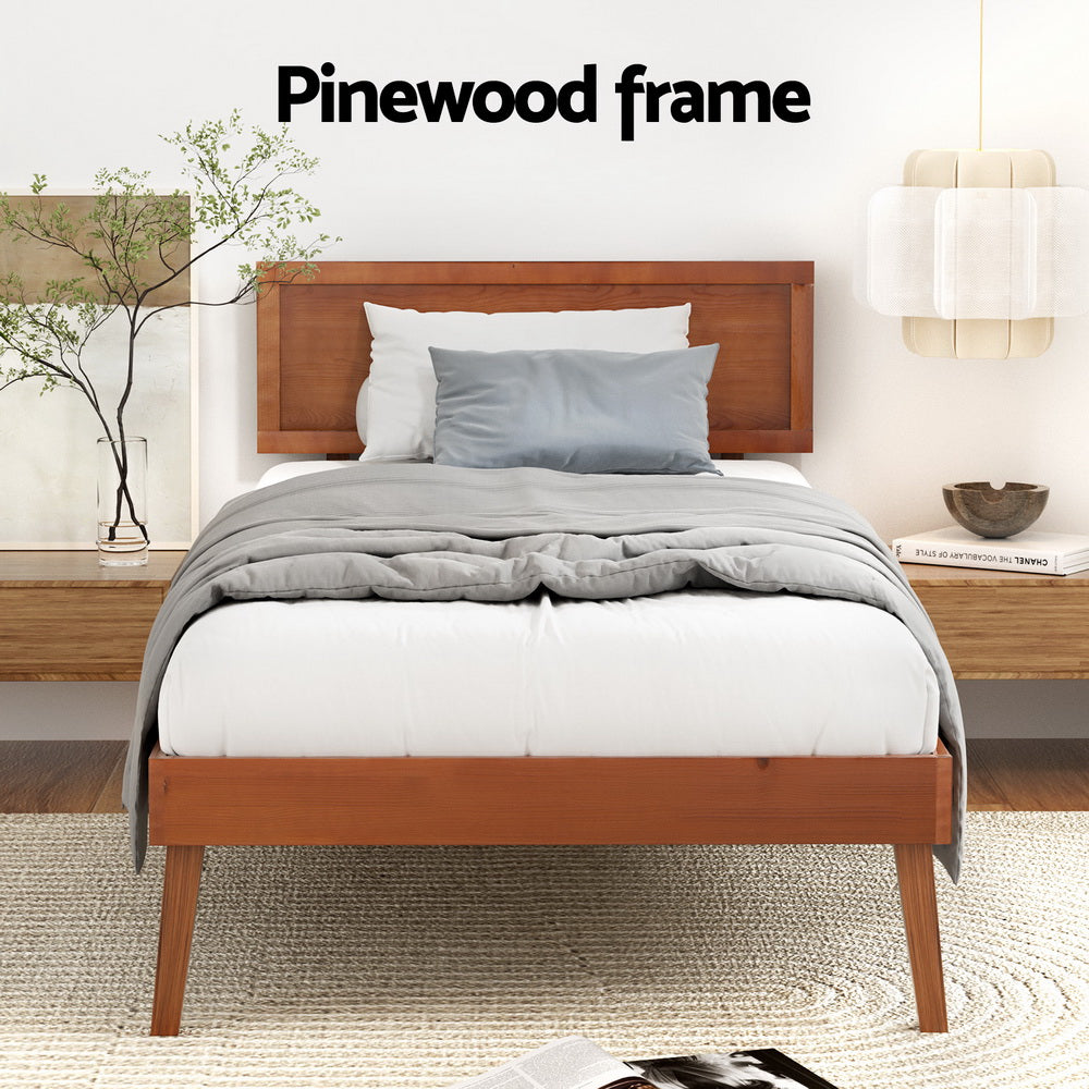 Splay Single Pinewood Bed Frame – Walnut