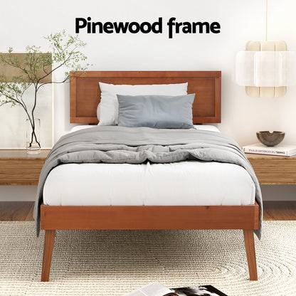 Splay Single Pinewood Bed Frame – Walnut