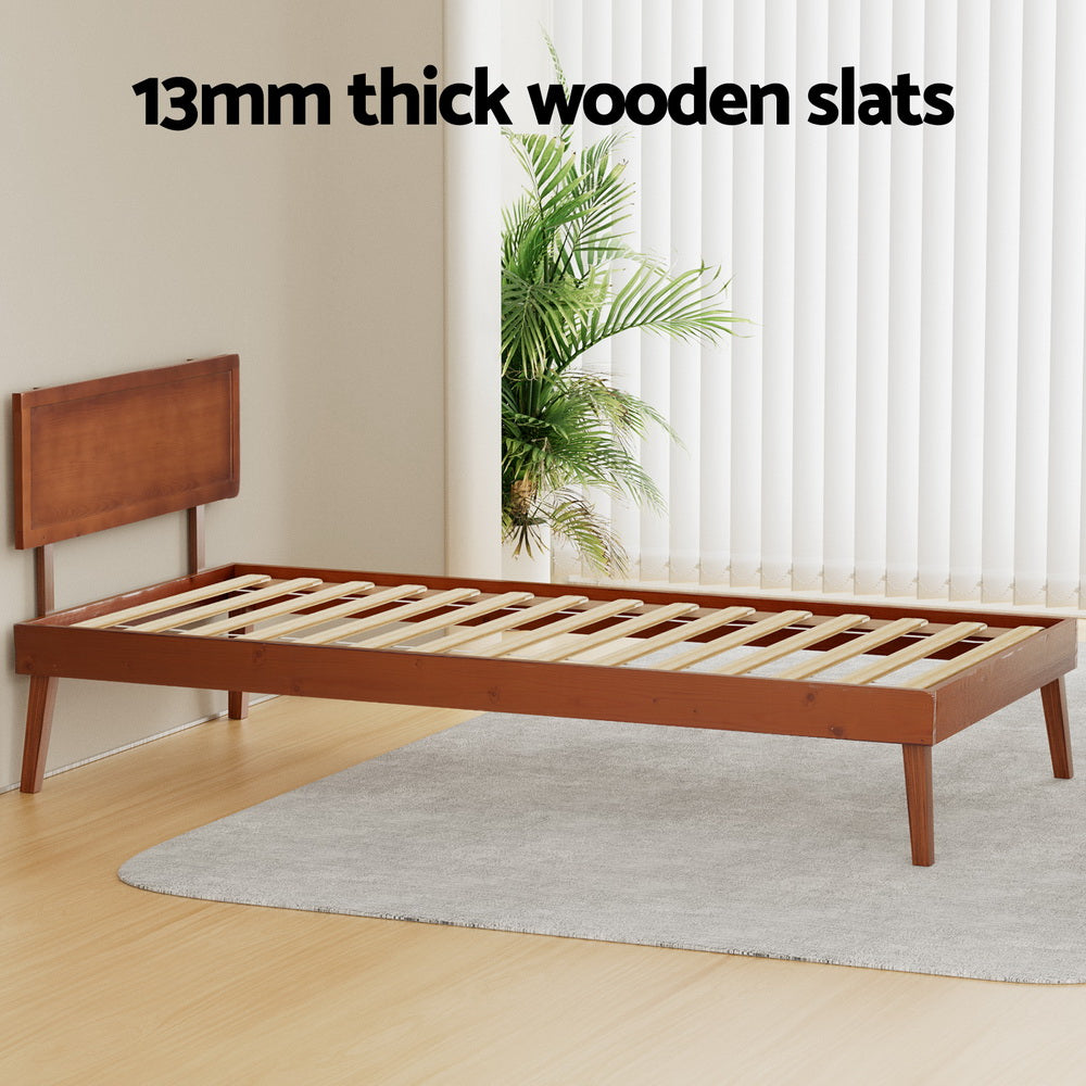 Splay Single Pinewood Bed Frame – Walnut