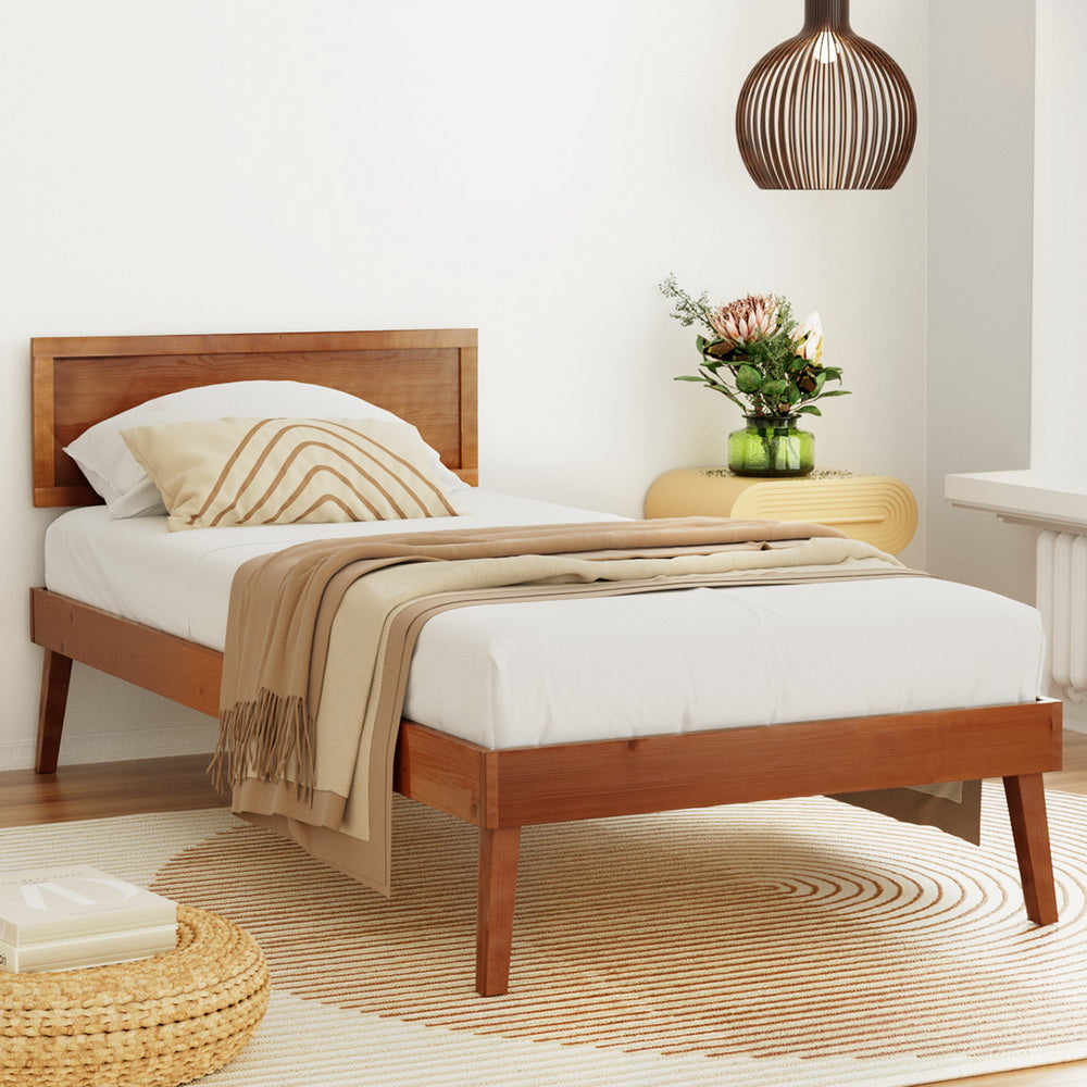 Splay Single Pinewood Bed Frame – Walnut