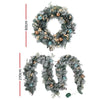 2.7M Snowy Christmas Garland with Wreath Set LED Lights
