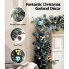 2.7M Snowy Christmas Garland with Wreath Set LED Lights