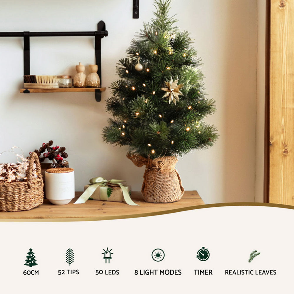 60CM  Mini Christmas Tree Tabletop 8 Light Modes