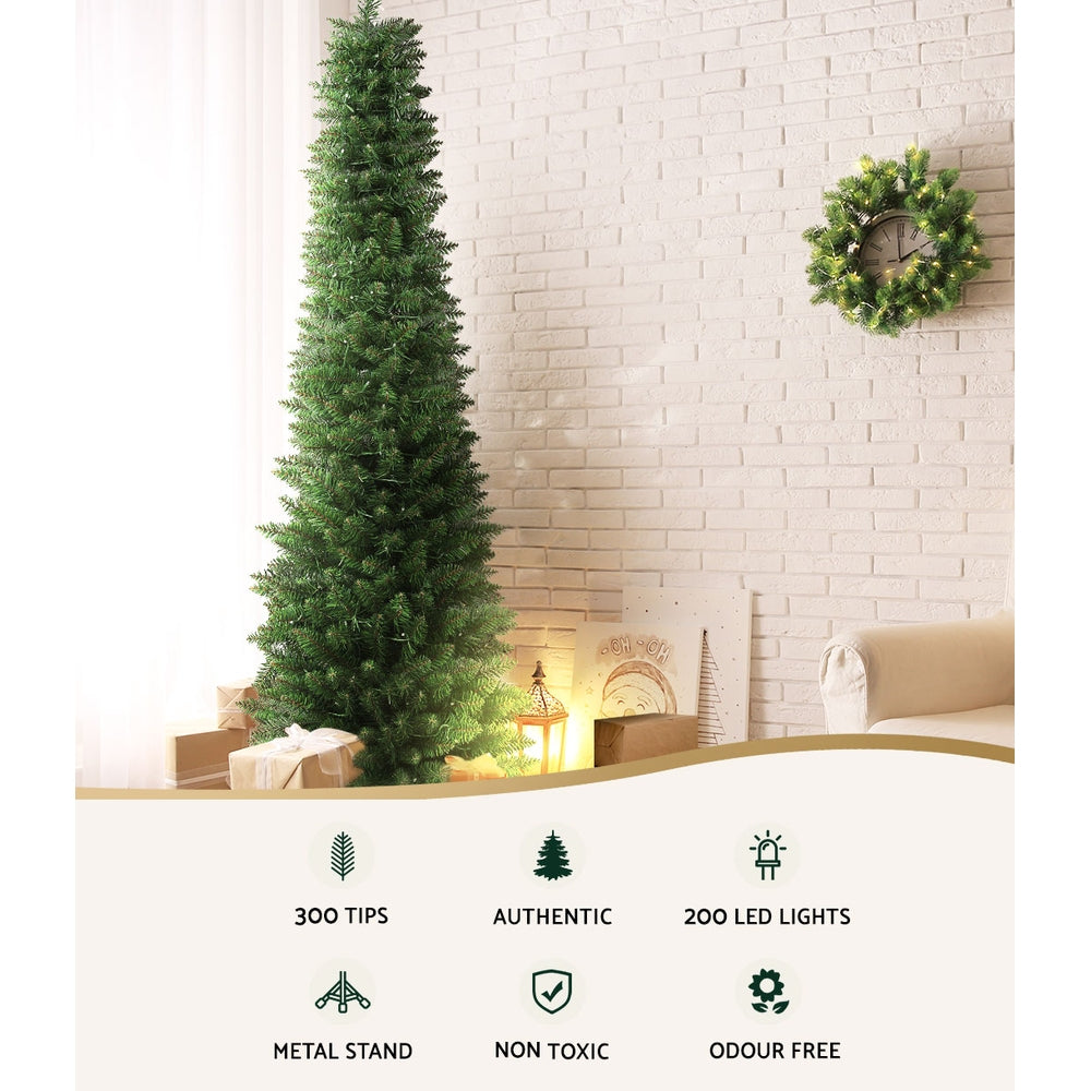 1.8m Pre-Lit Slim Christmas Trees 200 LED Lights
