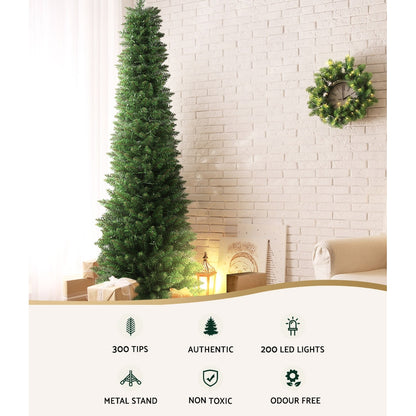 1.8m Pre-Lit Slim Christmas Trees 200 LED Lights