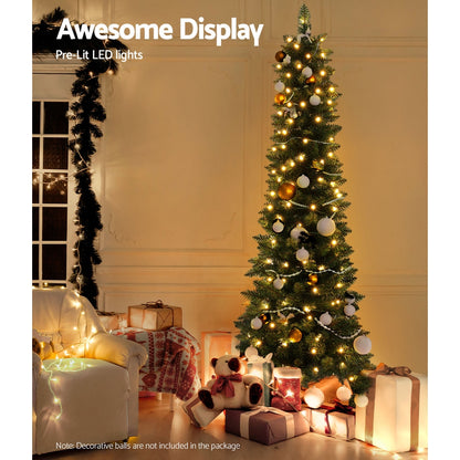 1.8m Pre-Lit Slim Christmas Trees 200 LED Lights