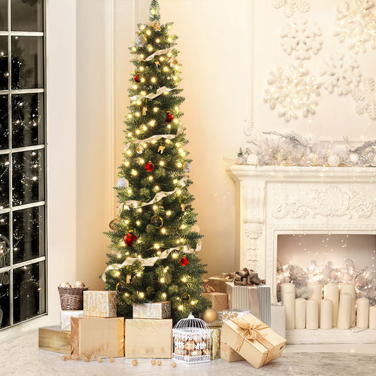 1.8m Pre-Lit Slim Christmas Trees 200 LED Lights